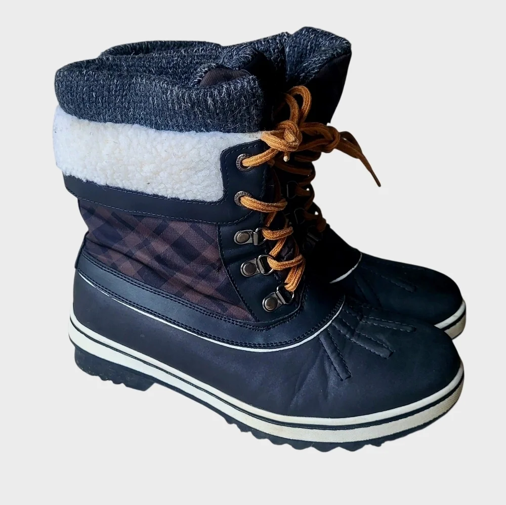 ALEADER Women's Fashion Waterproof Black Plaid Winter Snow Duck Boots Size 7